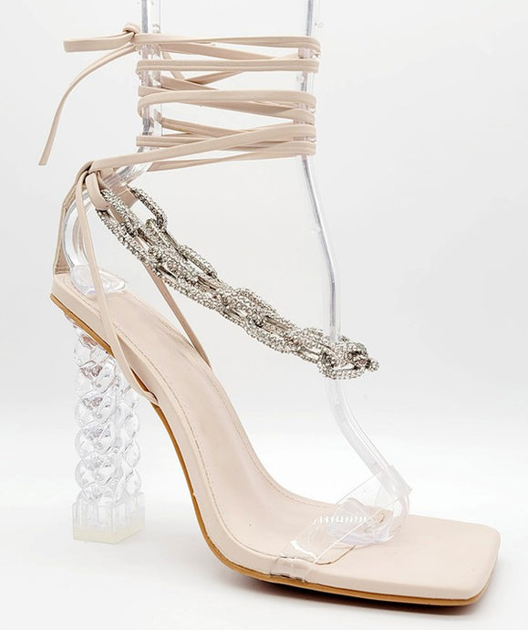 Nude Crystal Heel Rhinestone Strapp