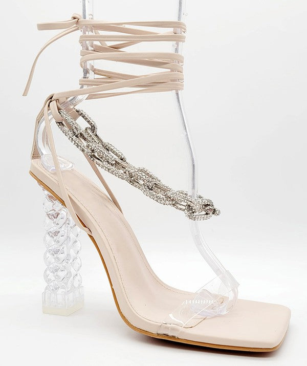Nude Crystal Heel Rhinestone Strapp