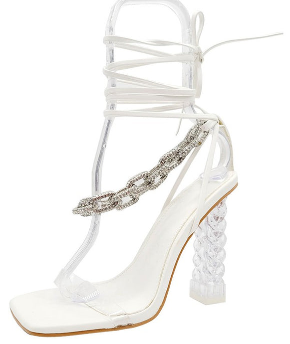 White Crystal Heel Rhinestone Strapp