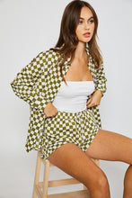 Green Checkered Print Woven Shorts