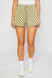 Green Checkered Print Woven Shorts