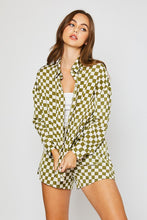 Green Checkered Print Woven Shorts
