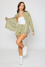 Green Checkered Print Woven Shorts