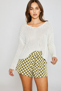 Green Checkered Print Woven Shorts