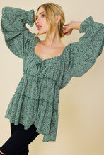 Green Printed Babydoll Blouse