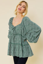Green Printed Babydoll Blouse
