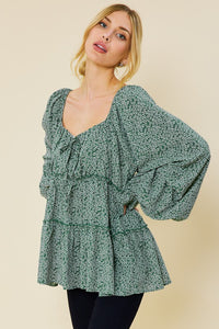 Green Printed Babydoll Blouse