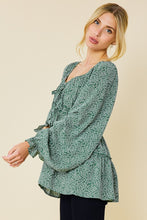 Green Printed Babydoll Blouse