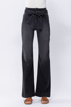Dark Denim Super High Rise Black Flare With Tie Waist Belt