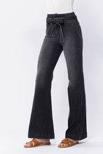 Dark Denim Super High Rise Black Flare With Tie Waist Belt