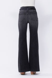 Dark Denim Super High Rise Black Flare With Tie Waist Belt