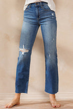 High Rise Straight Leg With Distress And Raw Hem