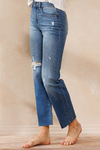 High Rise Straight Leg With Distress And Raw Hem