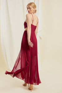 Red Halter Cut Out A-line Pleated Dress