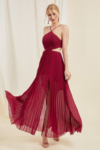 Red Halter Cut Out A-line Pleated Dress