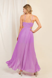 Light Purple Halter Cut Out A-line Pleated Dress