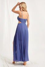 Blue Halter Cut Out A-line Pleated Dress