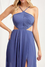 Blue Halter Cut Out A-line Pleated Dress