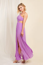 Light Purple Halter Cut Out A-line Pleated Dress