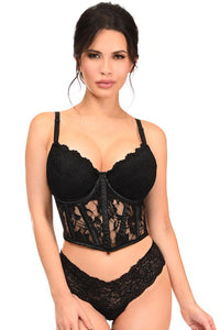 Black Sheer Lace Underwire Waist Cincher Corset