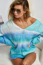 Aqua Blue Multi Twist Knitted V Neck Ombre Sweater