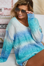Aqua Blue Multi Twist Knitted V Neck Ombre Sweater