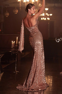 Rose Gold Glitter Long Evening Dress