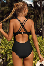 Black Ladies Belly V-Neck One Piece Swimsuit