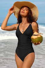 Black Ladies Belly V-Neck One Piece Swimsuit