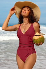 Burgundy Ladies Belly V-Neck One Piece Swimsuit