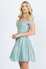 Light Green Off The Shoulder Skater Dress Jaquard