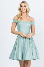 Light Green Off The Shoulder Skater Dress Jaquard