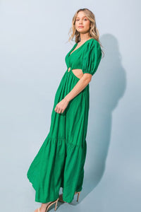 Green Solid Woven Maxi Dress