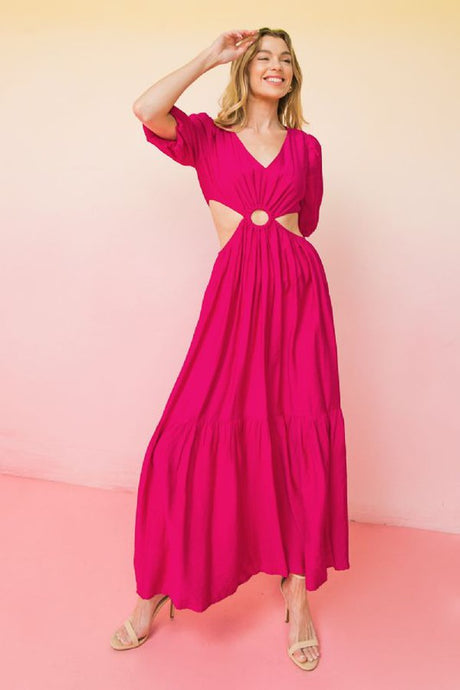 Magenta Solid Woven Maxi Dress