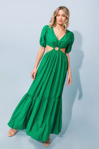 Green Solid Woven Maxi Dress