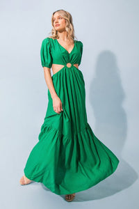 Green Solid Woven Maxi Dress