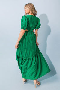 Green Solid Woven Maxi Dress