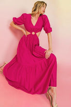 Magenta Solid Woven Maxi Dress