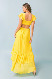 Yellow Solid Color Long Dress