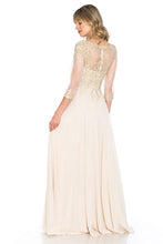 Champagne Gold Sleeve Mesh Embroidered Formal Dress
