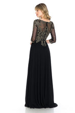 Black Sleeve Mesh Embroidered Formal Dress
