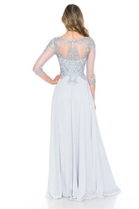 Silver Sleeve Mesh Embroidered Formal Dress