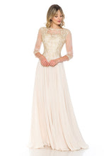 Champagne Gold Sleeve Mesh Embroidered Formal Dress