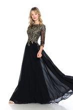 Black Sleeve Mesh Embroidered Formal Dress