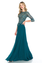 Green Sleeve Mesh Embroidered Formal Dress
