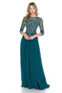 Green Sleeve Mesh Embroidered Formal Dress