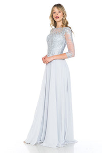 Silver Sleeve Mesh Embroidered Formal Dress