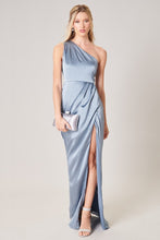 Dusty-Blue Prestige One Shoulder Asymmetrical Maxi Dress