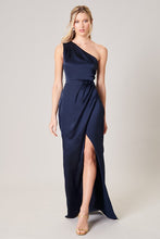 Navy Prestige One Shoulder Asymmetrical Maxi Dress