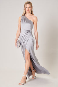Silver Prestige One Shoulder Asymmetrical Maxi Dress